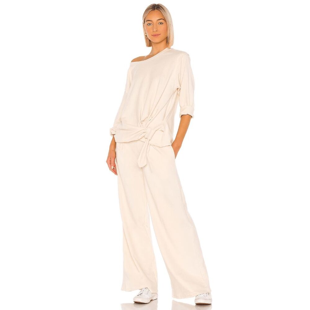 Free People Neutral Cream Cotton Lax Wide Leg Pull-On Pants Women's Size Small